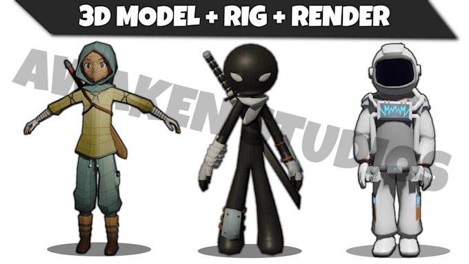 Create 3d model with rig and render by Omnic0de | Fiverr
