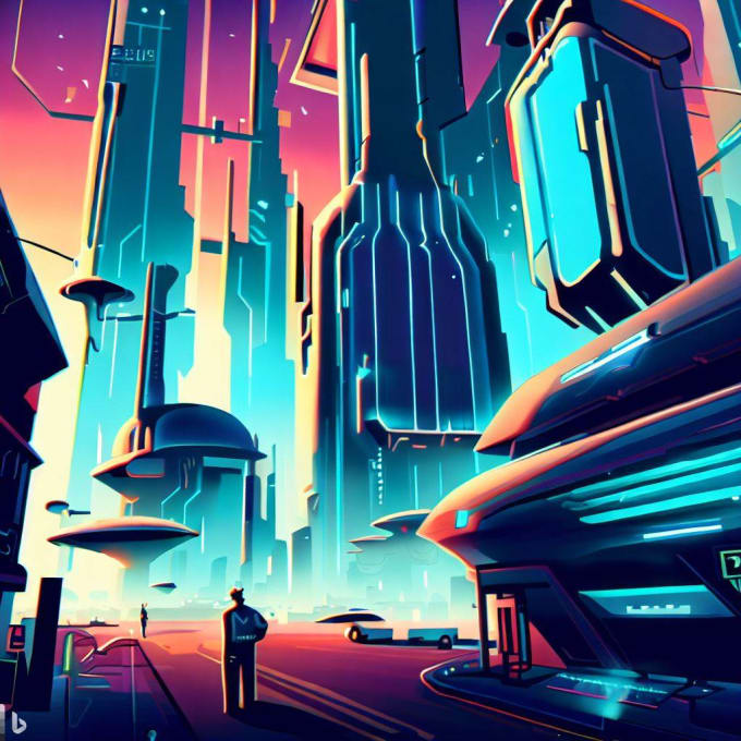 Make a futuristic cyberpunk city art sci fi background art by