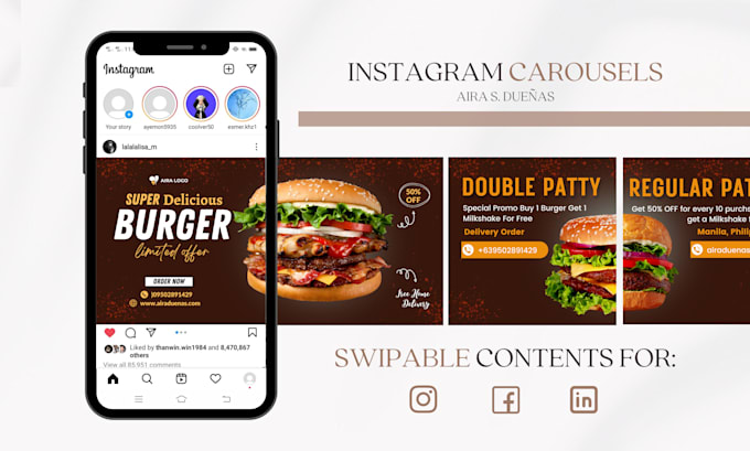design your instagram, linkedin, facebook carousel posts