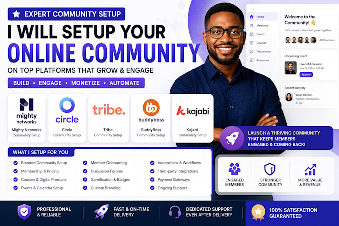 setup mighty networks, circle, tribe, buddyboss kajabi community platforms