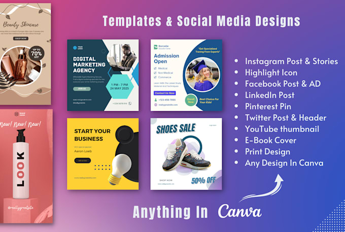 design editable canva templates and social media posts