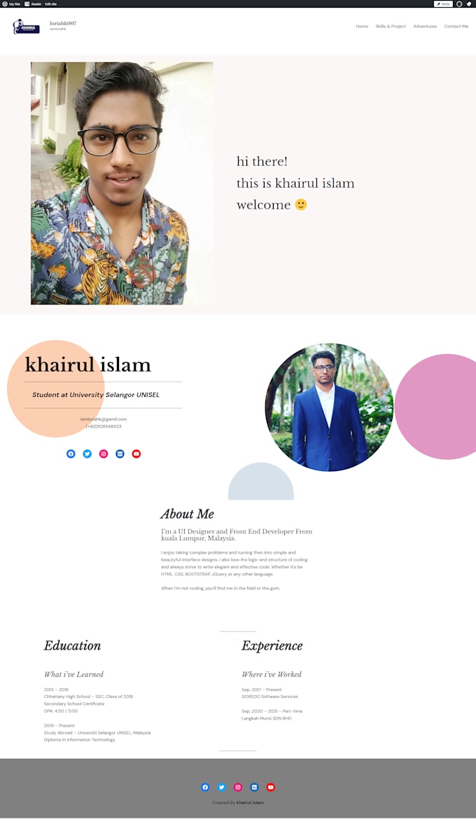 Develop a creative portfolio resume website using wordpress by Khairul ...