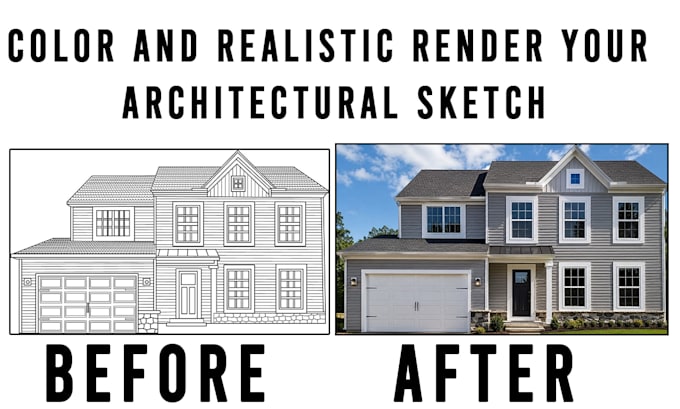 color and realistic render your architectural sketch
