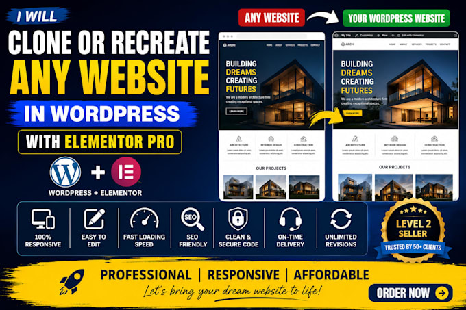 clone or recreate any website in wordpress with elementor