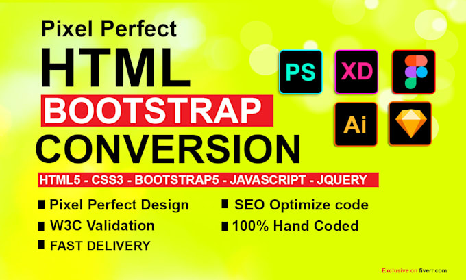 convert PSD to HTML figma to html xd to html css bootstrap 5 responsive