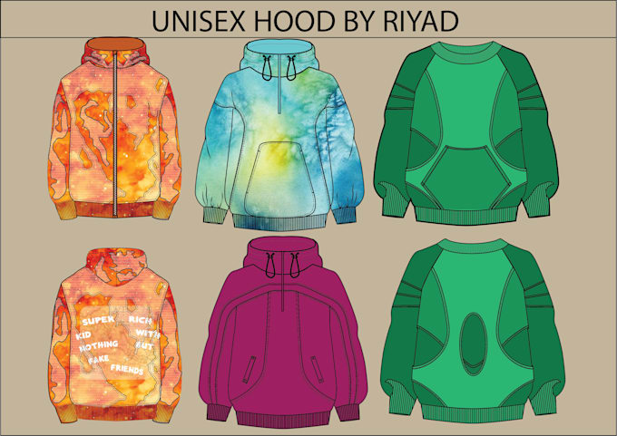 design custom hoodies and make a detailed tech pack