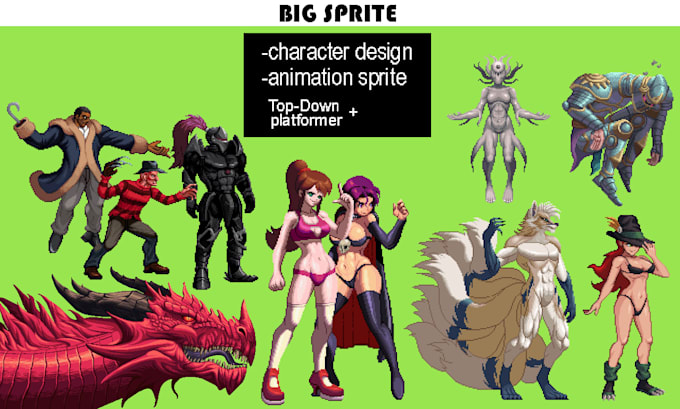 pixel art creations, animations and character design