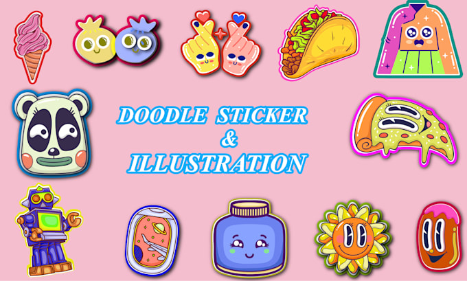 draw cute kawaii sticker illustration any doodle sticker