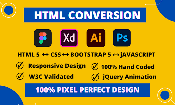 convert figma, psd, xd to responsive html css bootstrap
