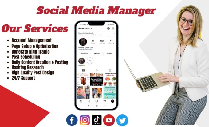 Hire a freelancer to be you social media marketing manager and content creator