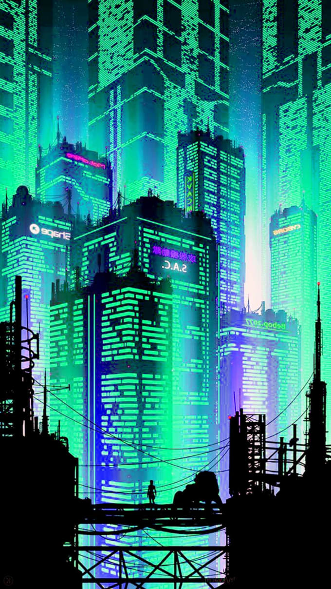 Do futuristic cyberpunk city illustration by Coughing_borden | Fiverr