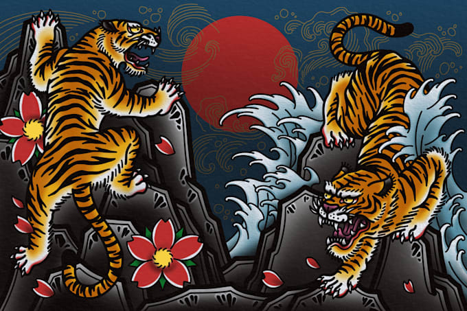 do awesome illustration in traditional japanese tattoo style