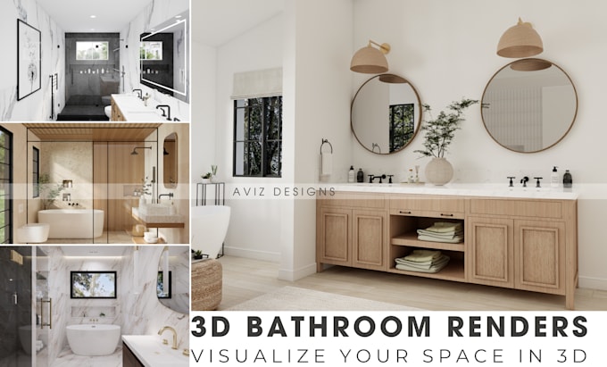 make 3d bathroom interior design and render
