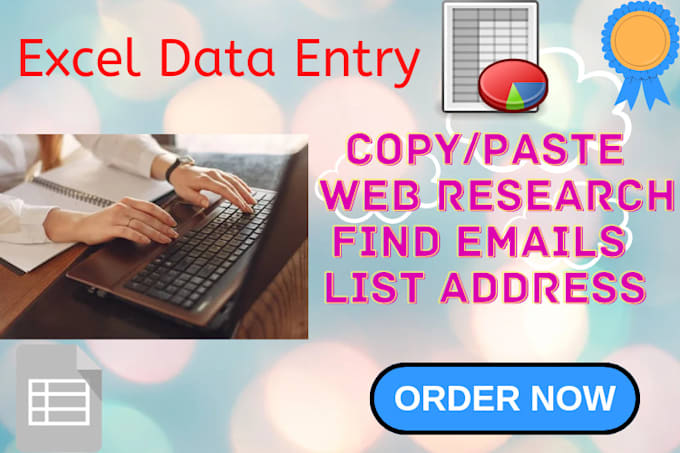 do excel data entry,  web research, list address, find email