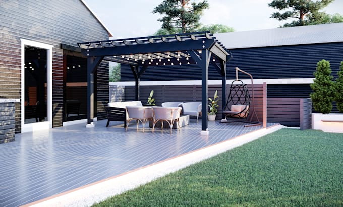 do 3d backyard landscape design with patio pergola deck garden outdoor kitchen