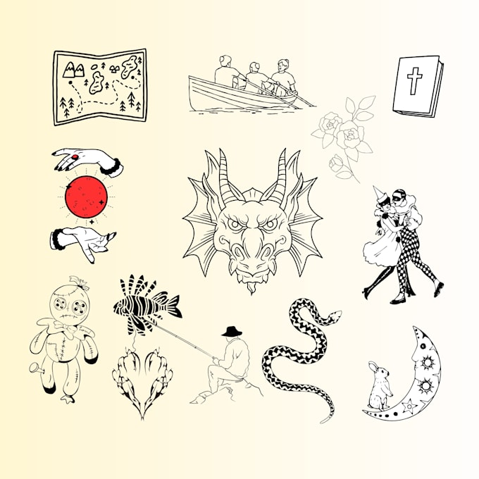 make hand drawn minimal unique tattoo designs