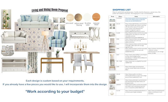 design your interior floor plan, mood board, shopping list
