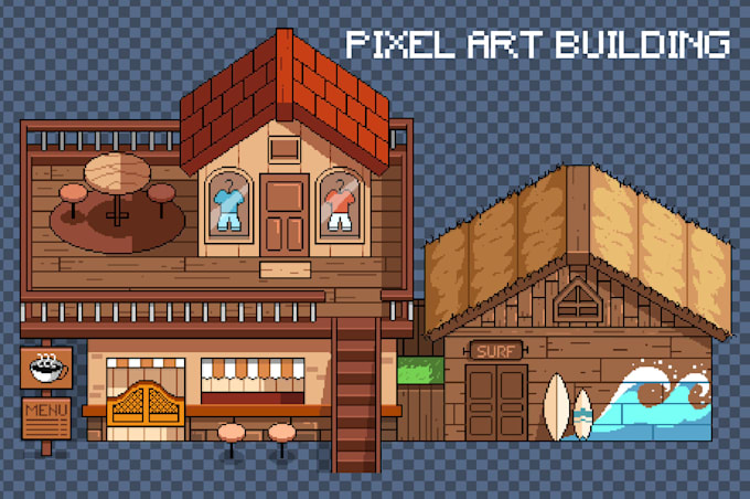 draw pixel art building illustration
