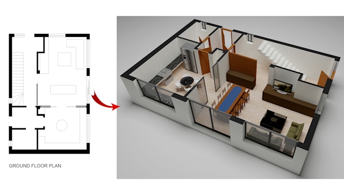 do architectural 3d floor plan, 2d floor plan and rendering