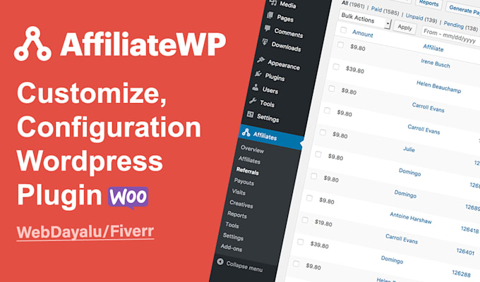 help with configure affiliatewp wordpress plugin