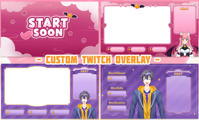 Cute Waifu Stream Overlay  Alerts Package for Twitch and Youtube