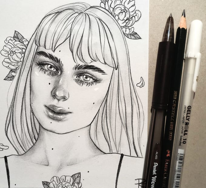 Draw cute and aesthetic professional pencil portraits by Roselinrojas ...