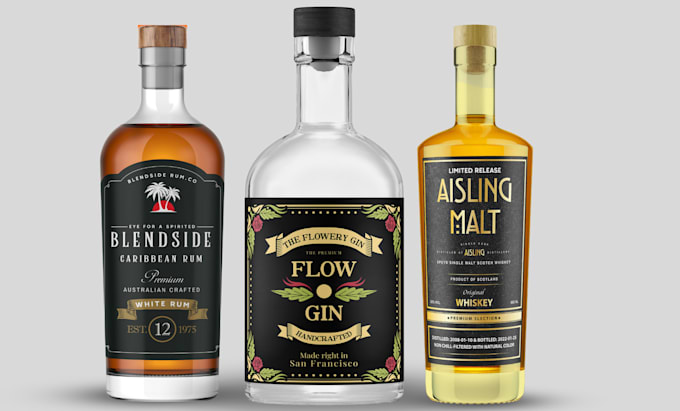 design label for vodka, whiskey, gin, wine, liquor and bottle label