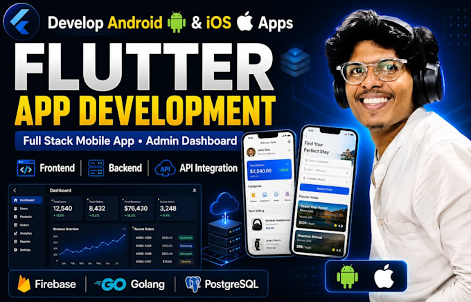 develop flutter mobile app for android ios with backend