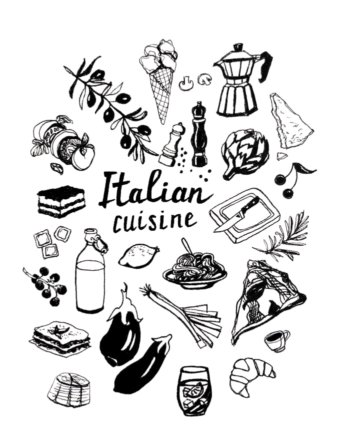 Create hand drawn ink food doodle illustration by Jinnessy | Fiverr