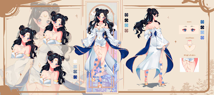 draw anime character sheet for you