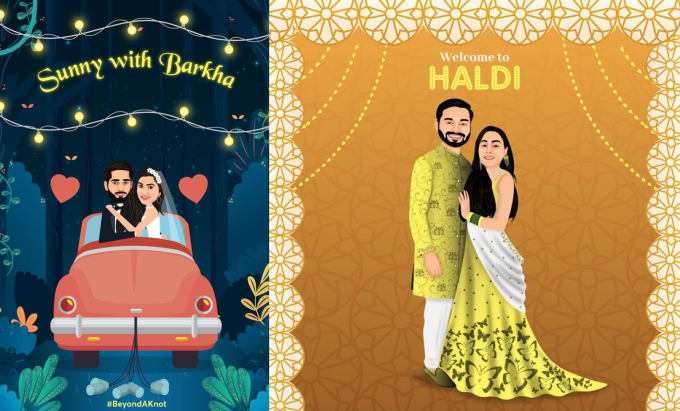 Do customized wedding invitation card with couple cartoon by Mabe_design |  Fiverr