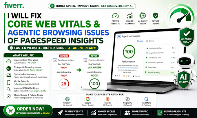 fix core web vitals and agengtic browsing issues of pagespeed insights