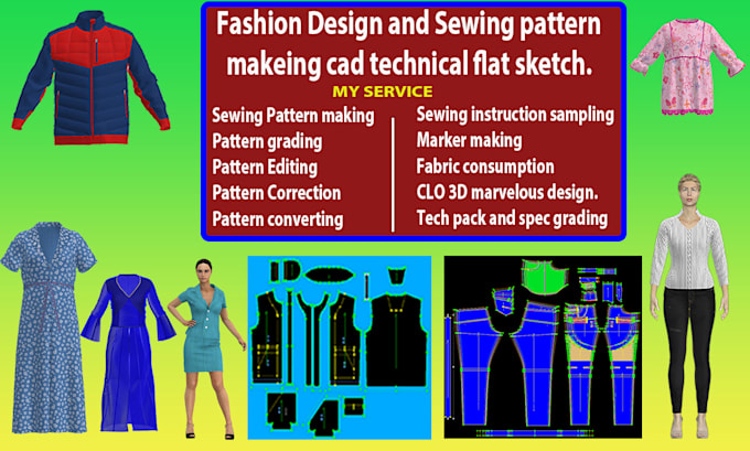 do fashion design and sewing pattern making cad technical flat sketch