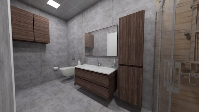 do realistic, modern, luxurious 3d bathroom design