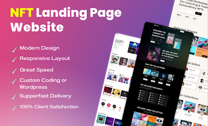 create modern responsive nft landing page and nft website