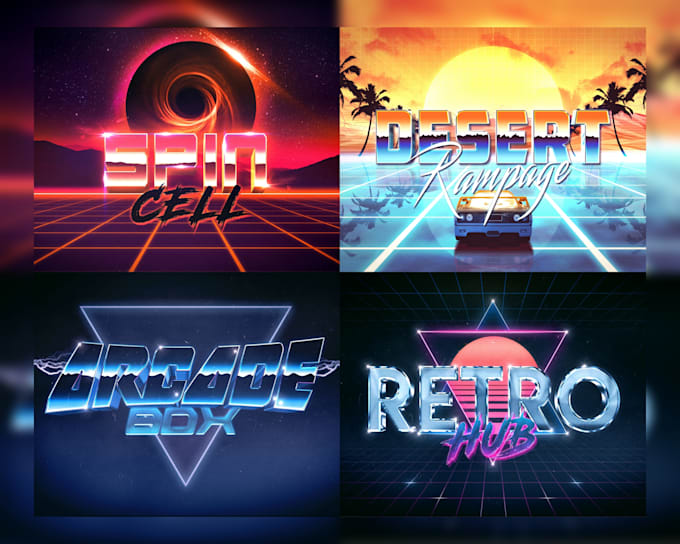 create a 80s logo synthwave 3d text in chrome and neon styles