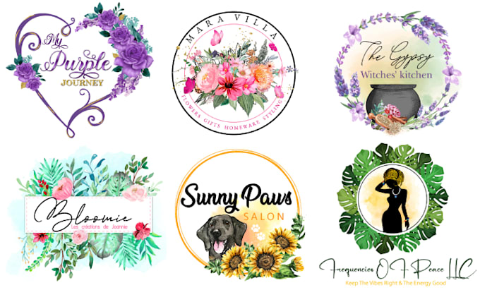 do feminine watercolor boho flowers logo