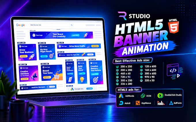 create professional animated HTML5 banner ads for google ads