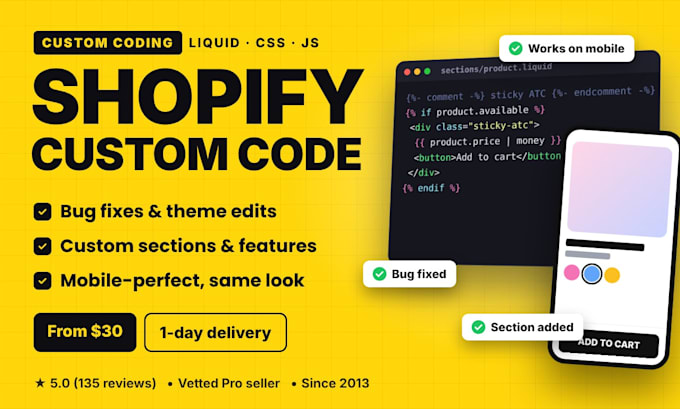 do shopify custom coding and shopify bug fix