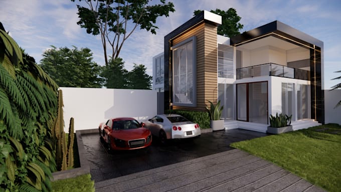 create a realistic exterior design 3d rendering architecture