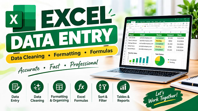 do excel data entry, data cleaning, formatting,  excel formulas