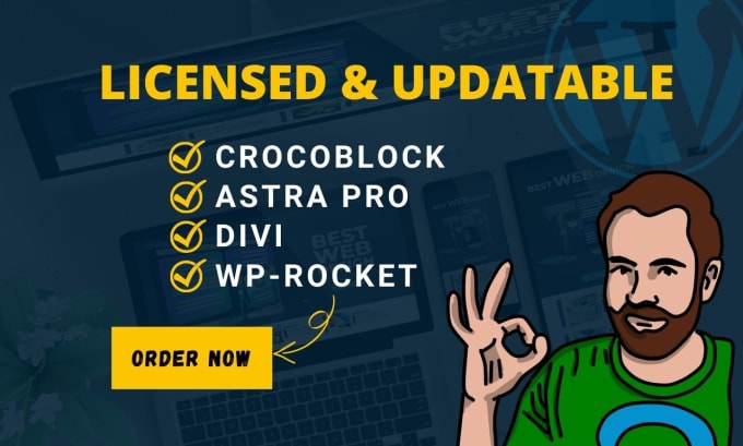 install astra pro, crocoblock,divi,wp rocket licensed plugin