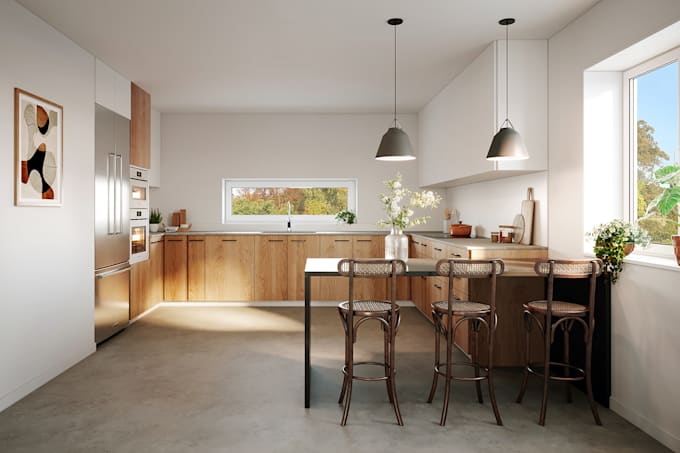 create photo 3d rendering interior exterior house restaurant