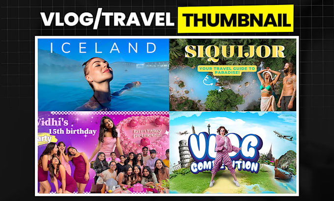 design highly clickable vlog and travel youtube thumbnails