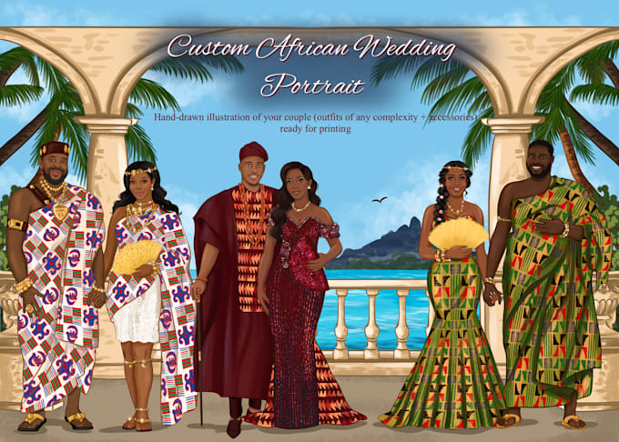draw a custom african or nigerian wedding illustration in traditional attire