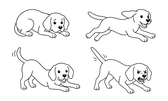 draw dog behavior in line art illustration