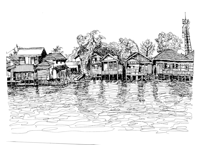 draw architectural, urban, cityscape sketch