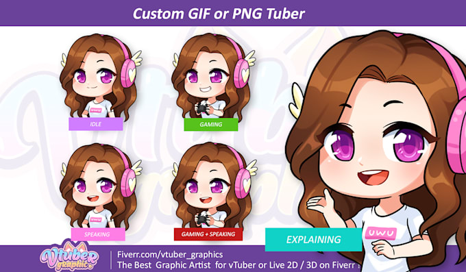 create custom pngtuber or animated giftuber design with cute anime chibi kawaii