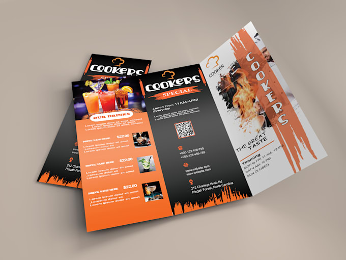 do professional tri fold, bi fold, brochure, menu cards, flyer design
