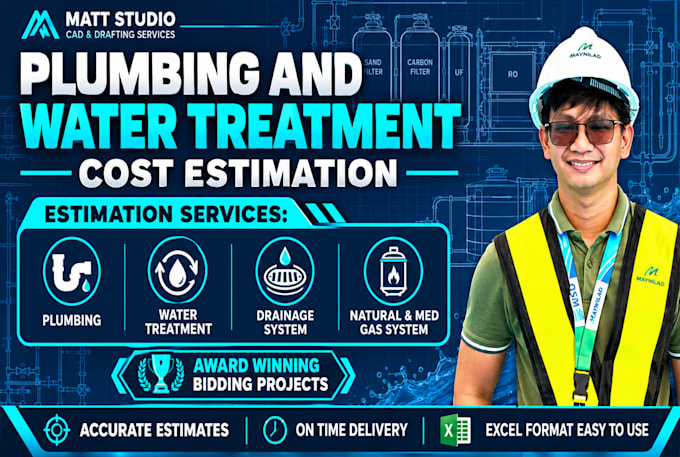 do plumbing, water treatment, sanitary cost estimation and quantity takeoff